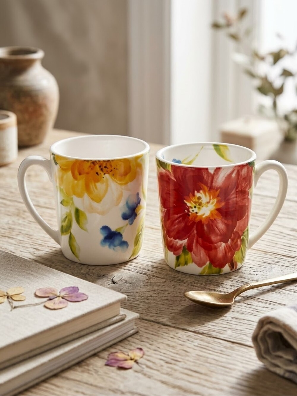 Pier 1 Imports Amelia Floral Ironstone Mugs Set of 2